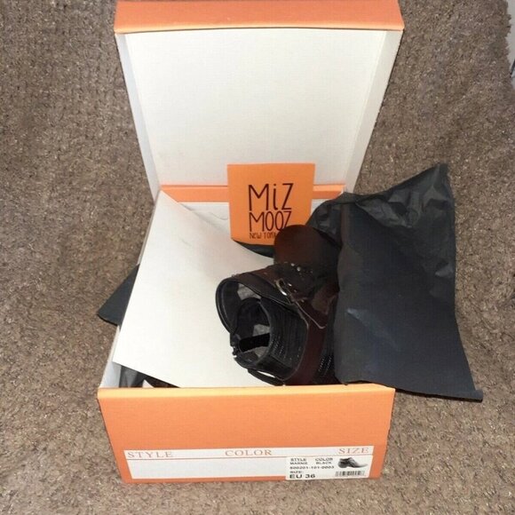 MIZ MOOZ-Marnie-Black/Brown Studded Leather Buckle Ankle Boots-Sz 36-NEW/BOXED - Picture 6 of 7